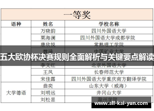 五大欧协杯决赛规则全面解析与关键要点解读 五大欧协杯决赛规则全面解析与关键要点解读